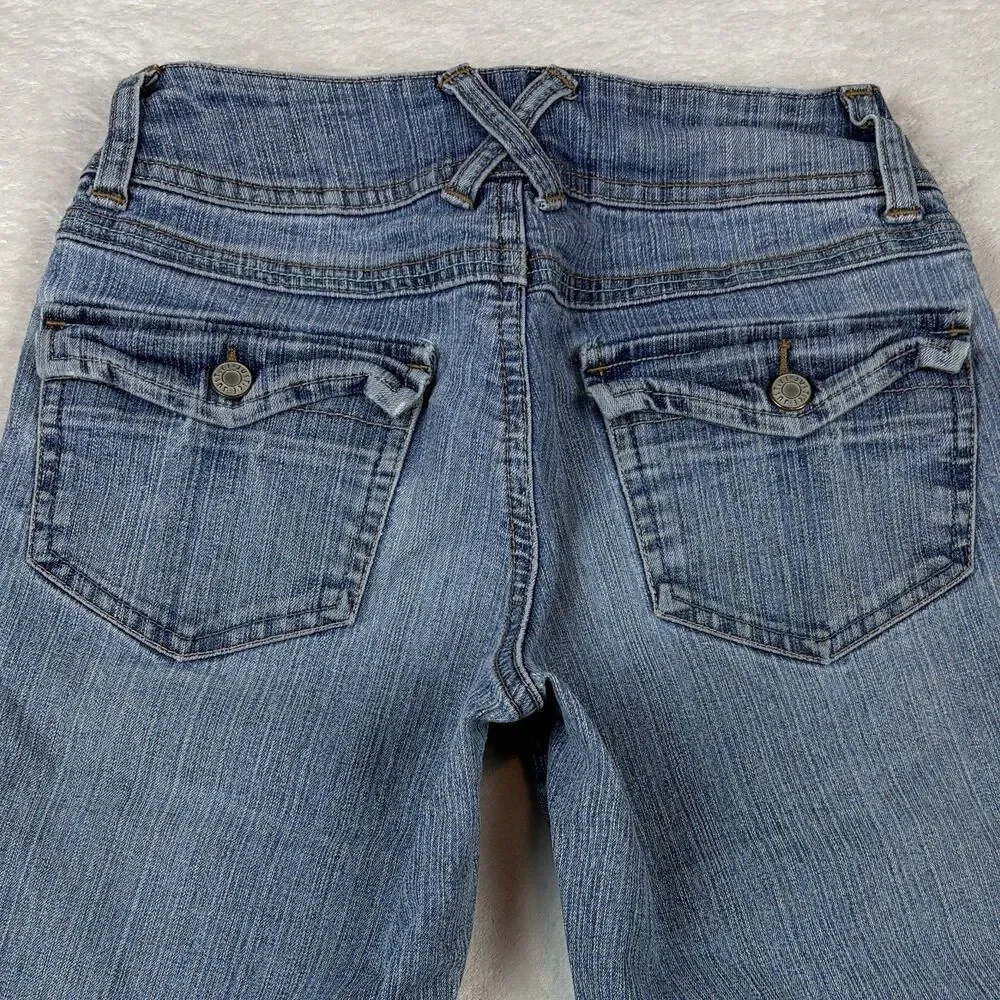 Justice Denim Capri Jeans Girls 10 Regular Med Wash Back Flap Pockets Y2K 90s